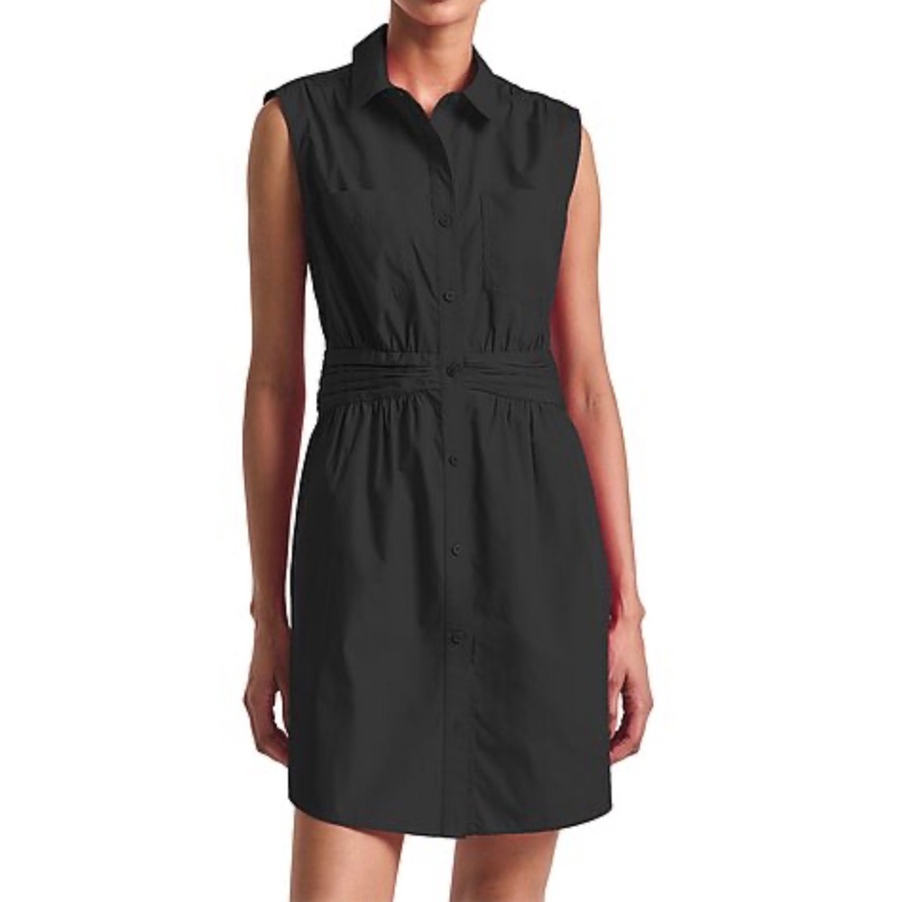 Derek Lam 10 Crosby Black Ruched Waist Sleeveless Shirt Dress Size 6 minimalist